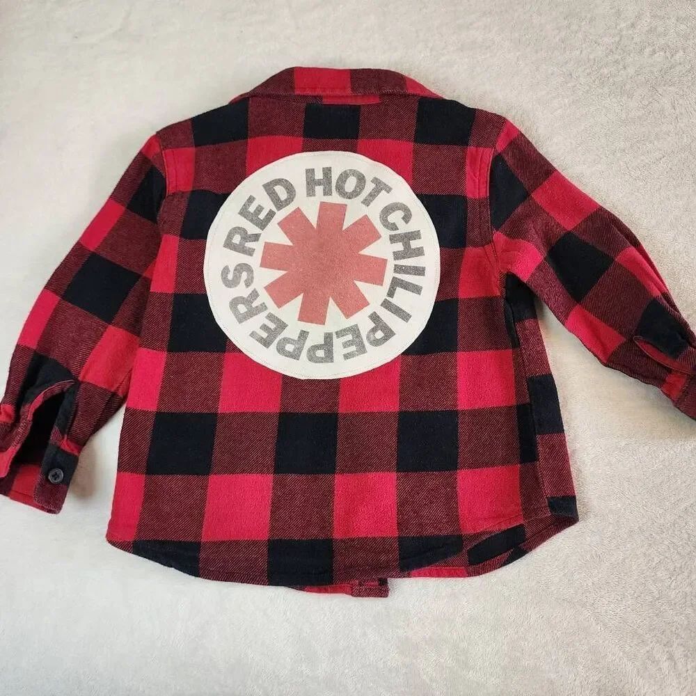 Old Navy Red Hot Chili Peppers Upcycled Flannel Shirt Size 3t